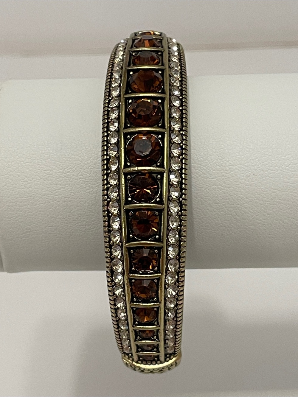 Heidi Daus Round Amber And Clear Crystal Hinge Bangle